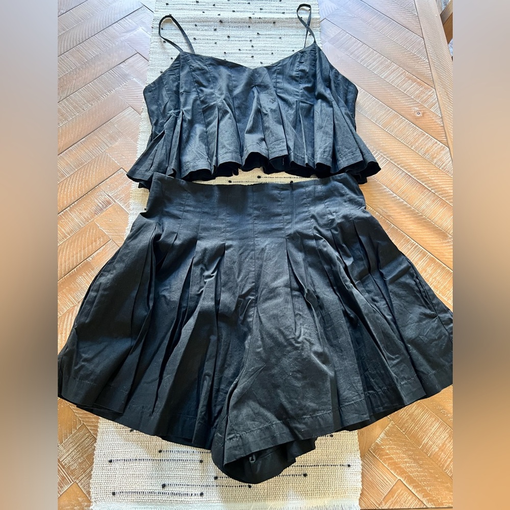 Free People Black Pleated Two-Piece Short Set M
